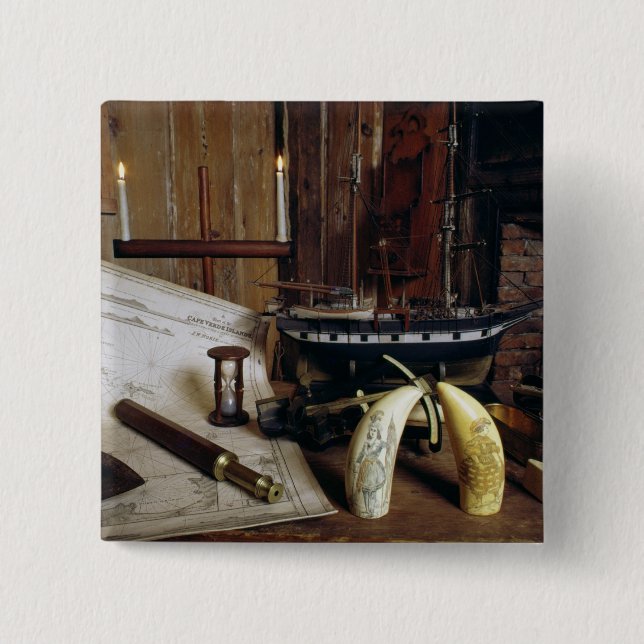 Badge Carré 5 Cm Objets de Desk d'un capitaine du 19ème siècle (Devant)