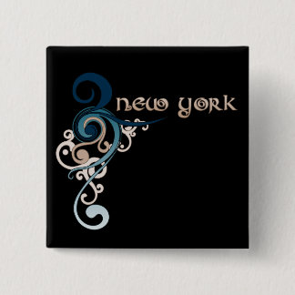 Badge Carré 5 Cm Obscurité bouclée bleue de bouton de New York de