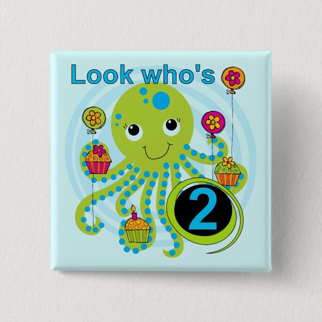 Badge Carré 5 Cm Octopus 2e anniversaire T-shirts et cadeaux (Devant)