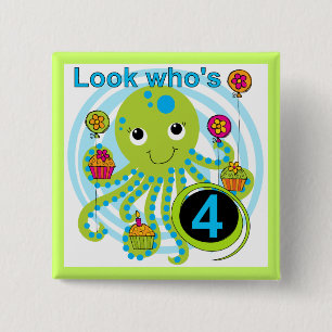 Badge Carré 5 Cm Octopus 4e anniversaire T-shirts et cadeaux