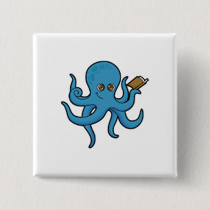 Badge Carré 5 Cm Octopus avec livre