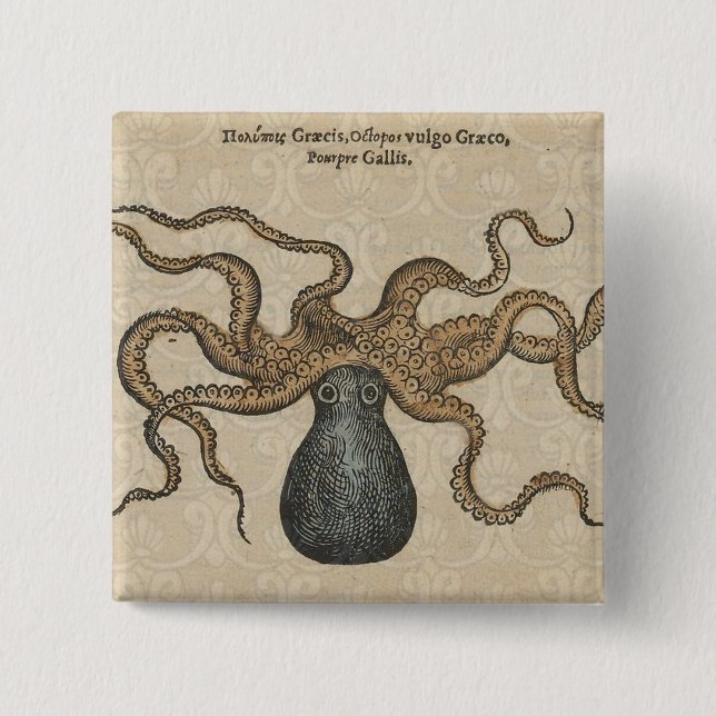 Badge Carré 5 Cm Octopus Kraken Illustration Vintage (Devant)