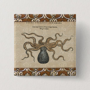Badge Carré 5 Cm Octopus Kraken Illustration Vintage