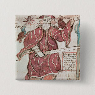 Badge Carré 5 Cm Odin, avec ses deux corneilles, Hugin et Munin