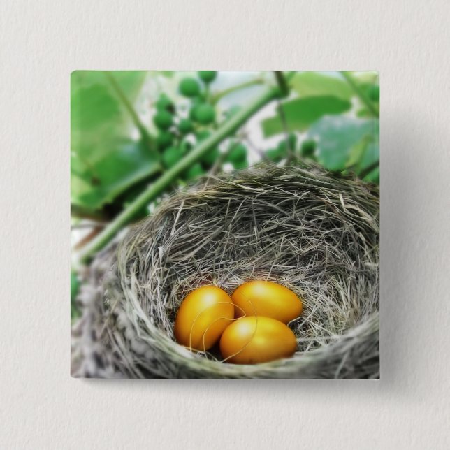 Badge Carré 5 Cm Oeufs de nid d'or (Devant)