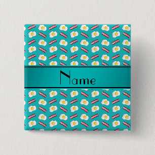 Badge Carré 5 Cm Oeufs nommés personnalisés de lard de turquoise