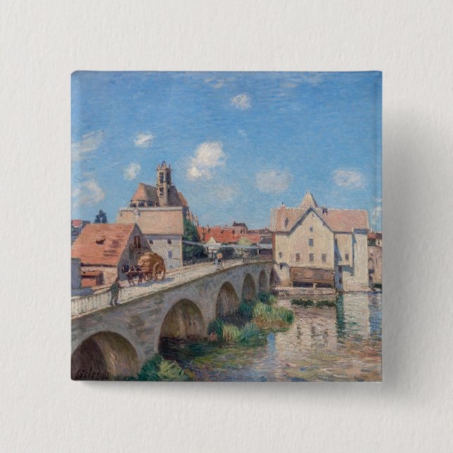 Badge Carré 5 Cm OEuvre d'Alfred Sisley - Le Pont de Moret (Devant)