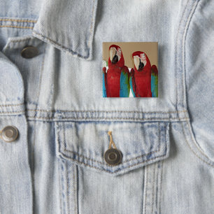 Badge Carré 5 Cm Œuvre d'art circulaire tropicale d'un couple d'ara
