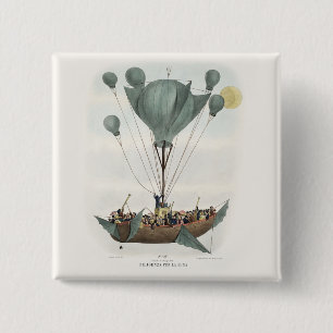 Badge Carré 5 Cm Œuvre d'art représentant un ballon dirigeable anti