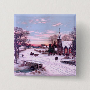 Badge Carré 5 Cm Offices religieux la veille de Noël au matin