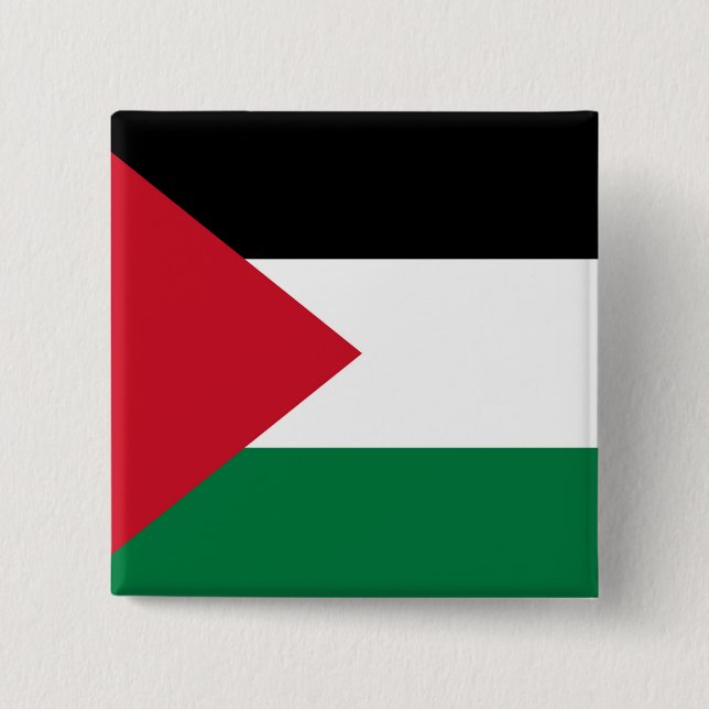Badge Carré 5 Cm officiellement le drapeau de l'État de Palestine (Devant)
