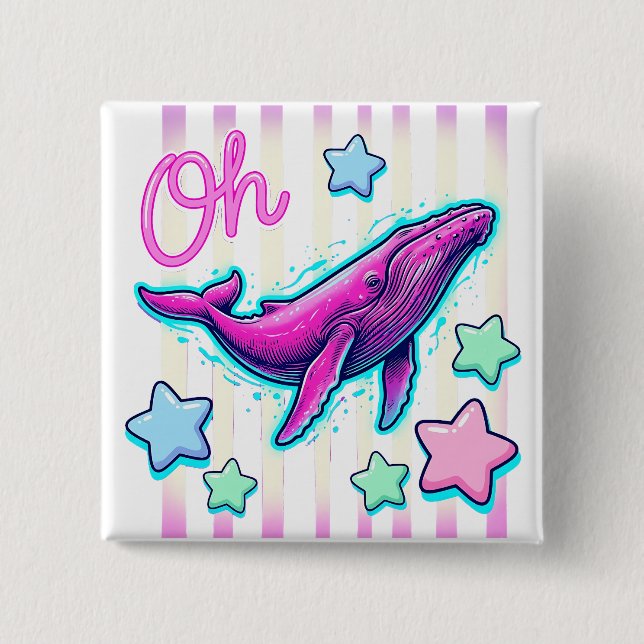 Badge Carré 5 Cm Oh Baleine Épinglette Côtière Drôle (Devant)