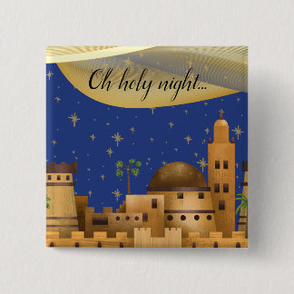 Badge Carré 5 Cm Oh Holy Night Bethlehem