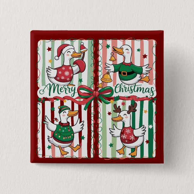Badge Carré 5 Cm Oie de Noël Drôle Vacances Animal Reindeer Canard (Devant)