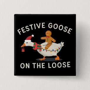 Badge Carré 5 Cm Oie festive en liberté Christmas Gingerbread 