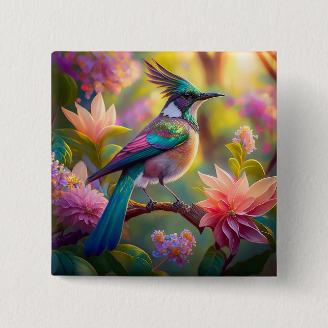 Badge Carré 5 Cm Oiseau de Jay Imaginaire vert (Devant)