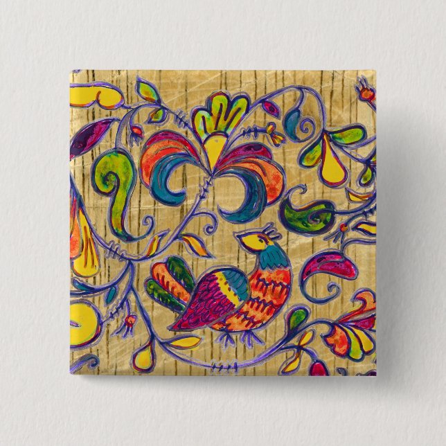 Badge Carré 5 Cm Oiseau du Nord de Russie (Devant)