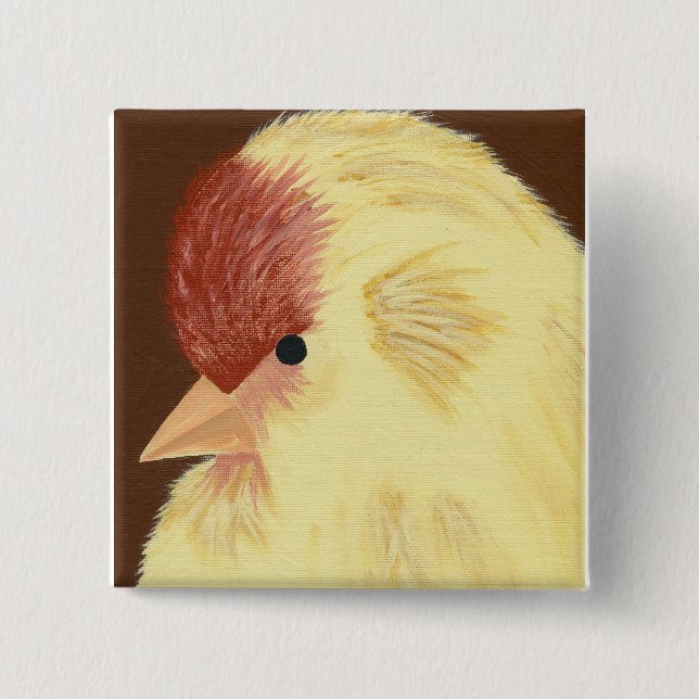 Badge Carré 5 Cm Oiseau jaune (Devant)