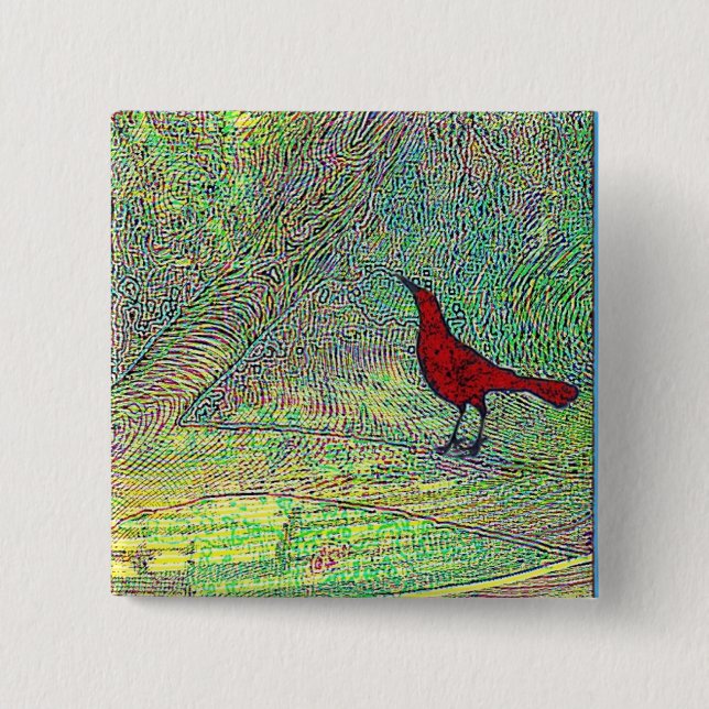 Badge Carré 5 Cm Oiseau rouge (Devant)