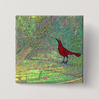 Badge Carré 5 Cm Oiseau rouge