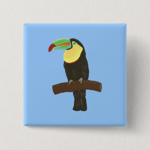 Badge Carré 5 Cm Oiseau Toucan coloré perché sur la branche
