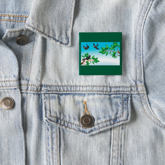 Badge Carré 5 Cm Oiseaux Dans Un Arbre (Créateur téléchargé)