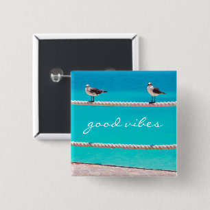Badge Carré 5 Cm Oiseaux de mer Turquoise Océan Photo Good Vibes