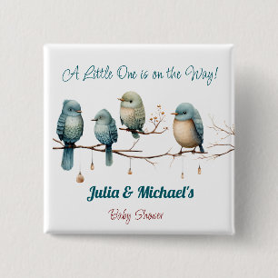Badge Carré 5 Cm Oiseaux de Whimsical sur Branches Baby shower Past