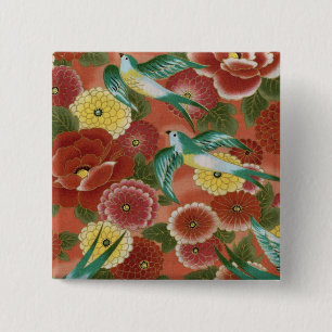 Badge Carré 5 Cm Oiseaux et fleurs