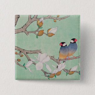 Badge Carré 5 Cm Oiseaux jumeaux dans les branches