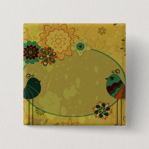 Badge Carré 5 Cm oiseaux vintage et motif floral