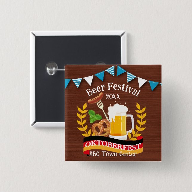 Badge Carré 5 Cm Oktoberfest (Devant & derrière)