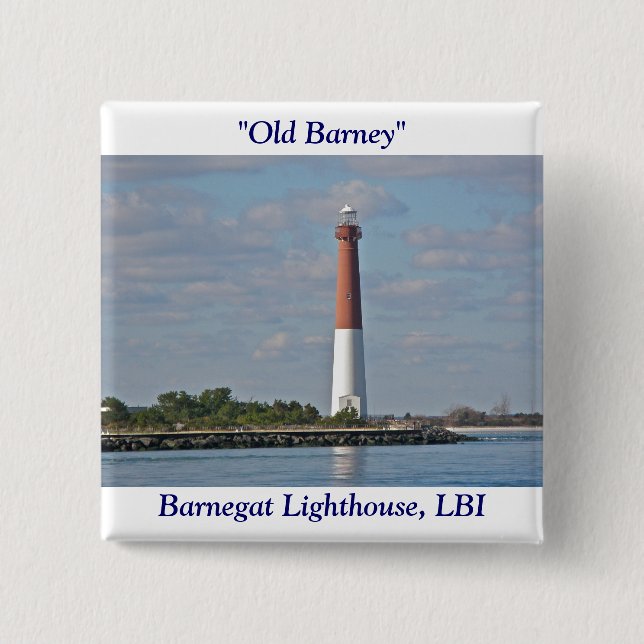 Badge Carré 5 Cm "Old Barney" Barnegat Lighthouse LBI NJ (Devant)