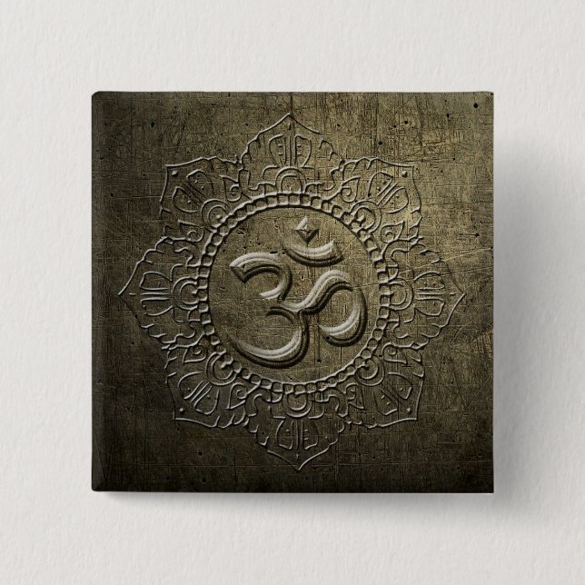 Badge Carré 5 Cm OM Symbol Mandala Bronze Metal effect 2 Button (Devant)