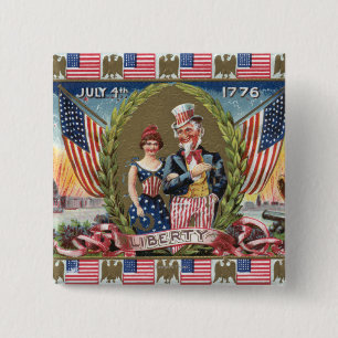 Badge Carré 5 Cm Oncle Sam et Lady Liberty