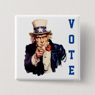 Badge Carré 5 Cm Oncle Sam Vote démocratique