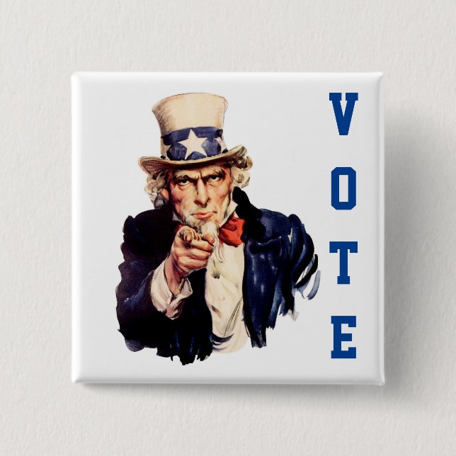 Badge Carré 5 Cm Oncle Sam Vote démocratique (Devant)