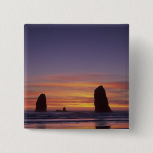 Badge Carré 5 Cm OR, côte de l'Oregon, Cannon Beach, piles de mer à