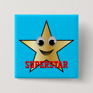Badge Carré 5 Cm Or de sourire de caractère de superstar coloré
