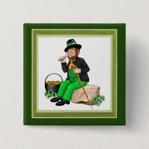 Badge Carré 5 Cm Or Leprechaun