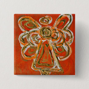 Badge Carré 5 Cm Orange Guardian Angel Custom Holiday Button Pin