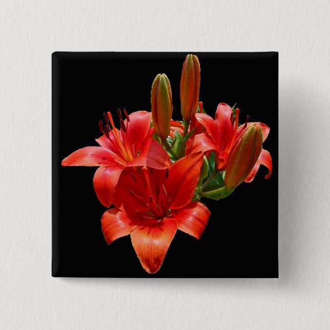 Badge Carré 5 Cm Orange Lily Blossoms (Devant)