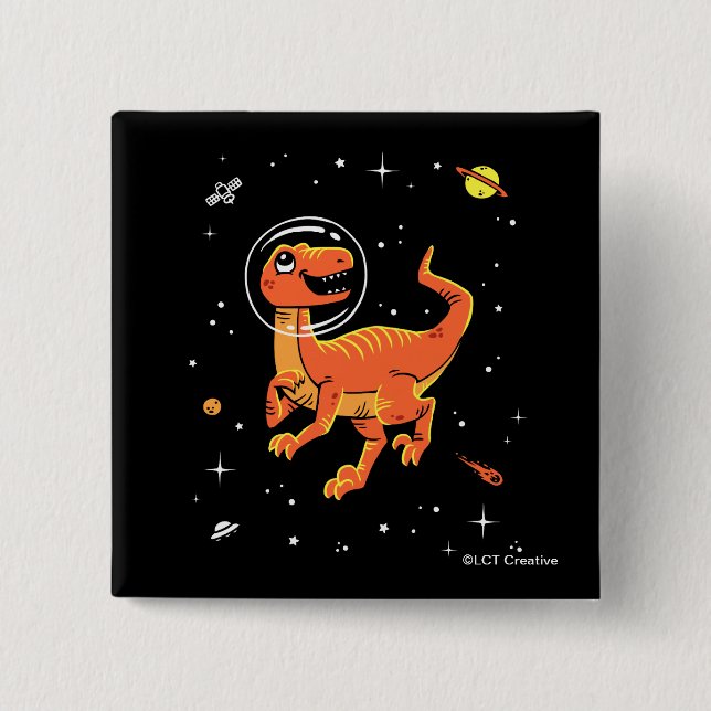 Badge Carré 5 Cm Orange Tyrannosaurus Dinos Dans L'Espace (Devant)