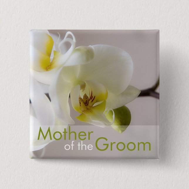 Badge Carré 5 Cm Orchidée blanche • Bouton de mariage (Devant)