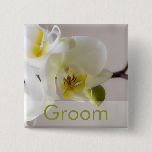 Badge Carré 5 Cm Orchidée blanche • Bouton de mariage (Devant)