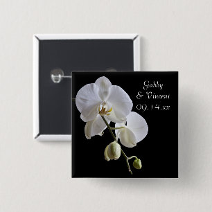 Badge Carré 5 Cm Orchidée blanche sur Mariage noir