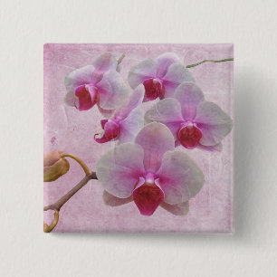 Badge Carré 5 Cm Orchidées de teigne rose - Phalaenopsis