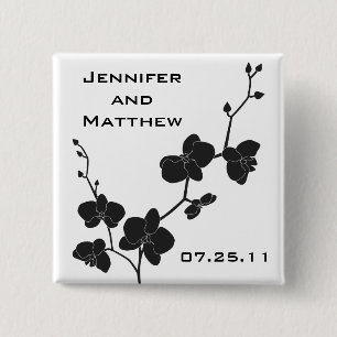 Badge Carré 5 Cm Orchidées épousant le Pin - noir et blanc