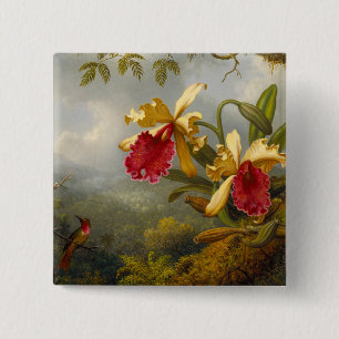 Badge Carré 5 Cm Orchidées et colibri Heade