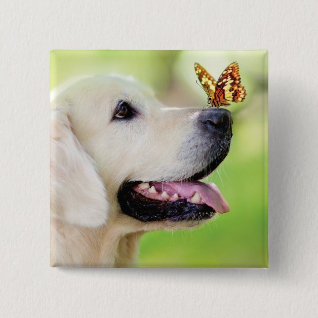 Badge Carré 5 Cm Oreiller À Lancer Du Labrador Et Du Papillon (Devant)